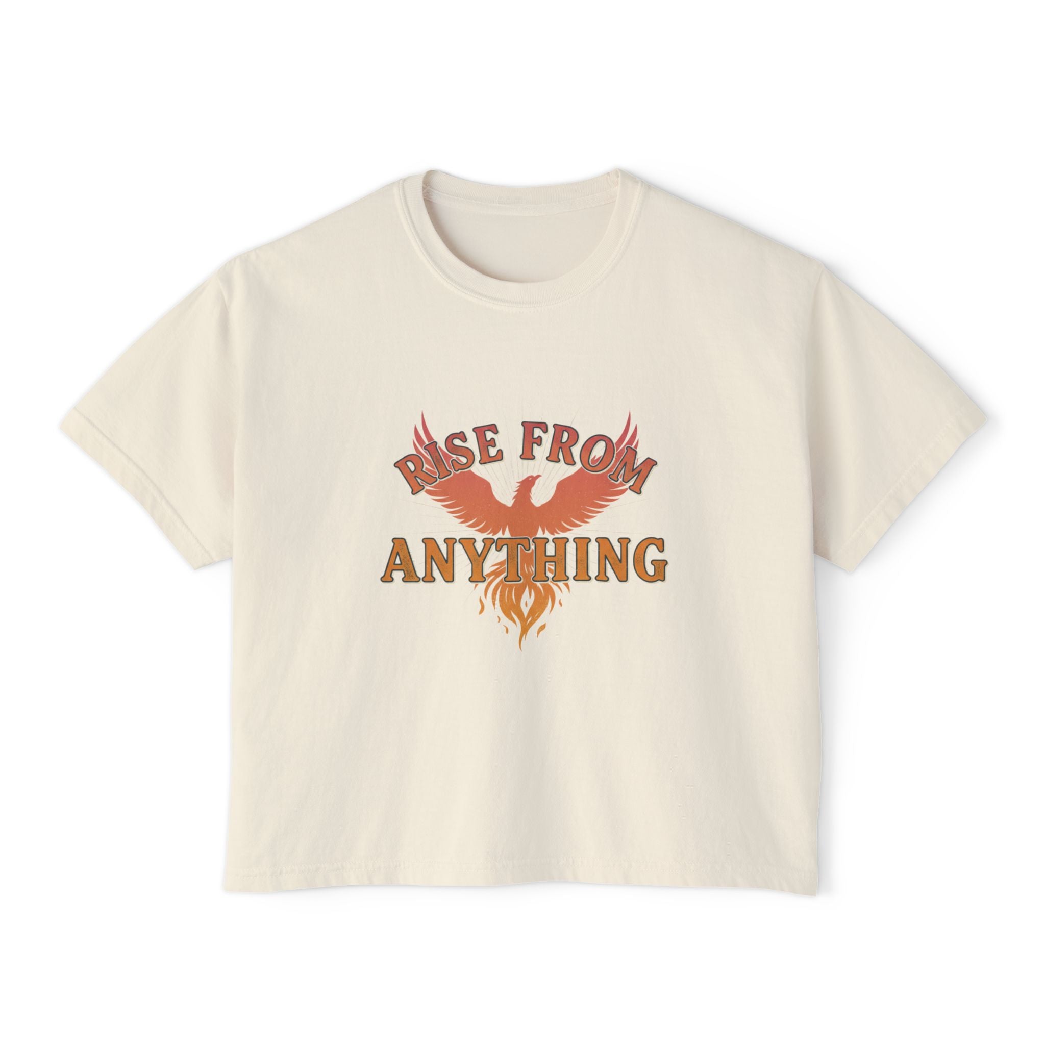 Rise From Anything Boxy Tee — Phoenix Graphic Inspirational Women's Crop T-Shirt