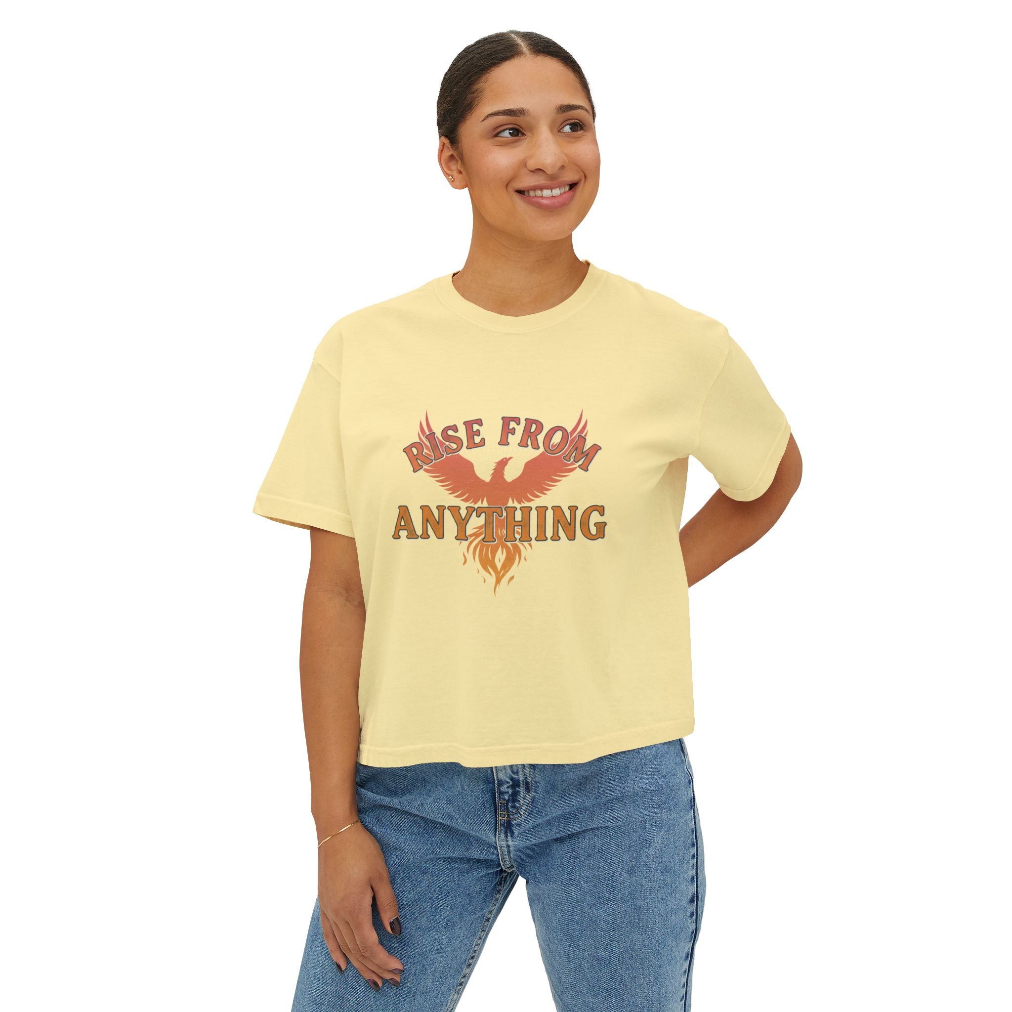 Rise From Anything Boxy Tee — Phoenix Graphic Inspirational Women's Crop T-Shirt