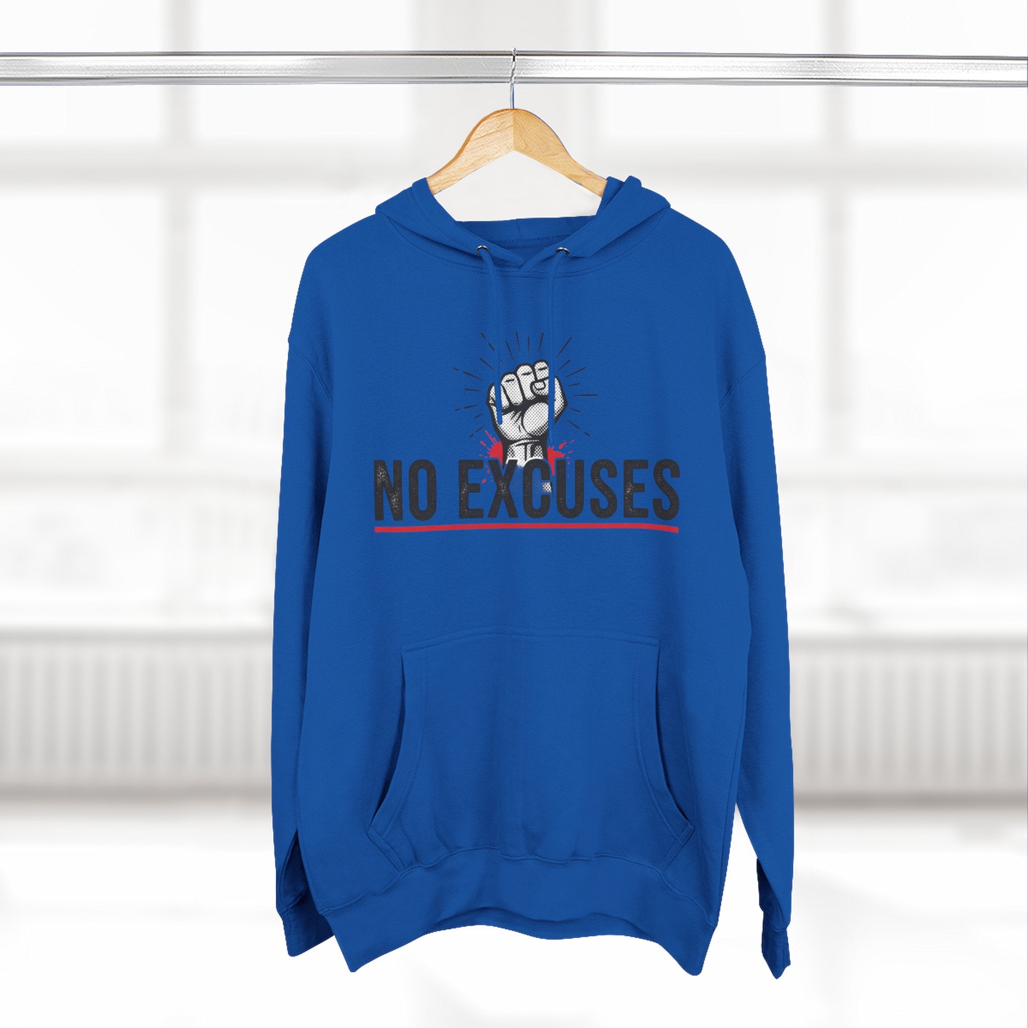 No Excuses Hoodie — Motivational Fist Graphic Pullover