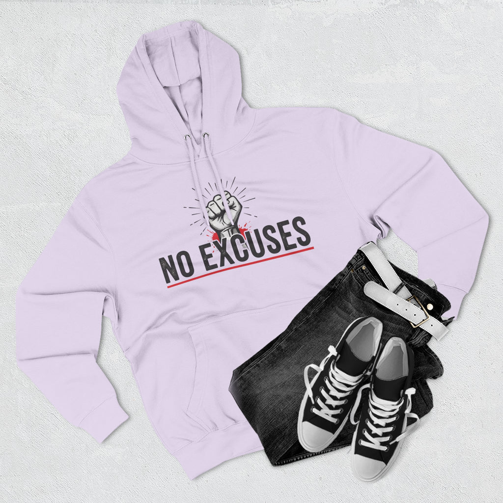 No Excuses Hoodie — Motivational Fist Graphic Pullover