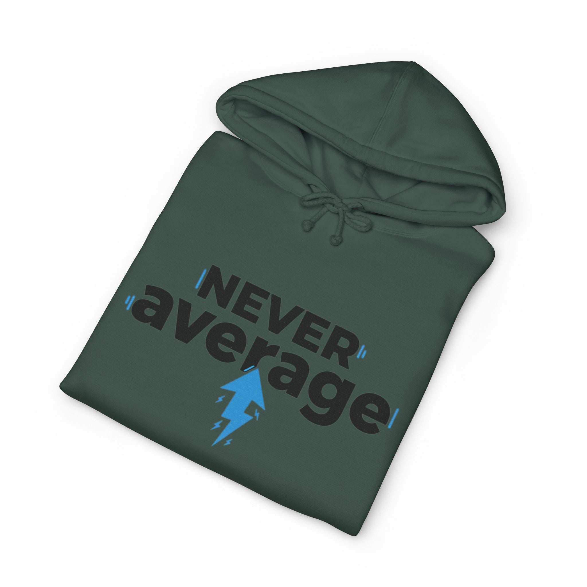 Never Average Hoodie — Motivational Lightning Bolt Pullover