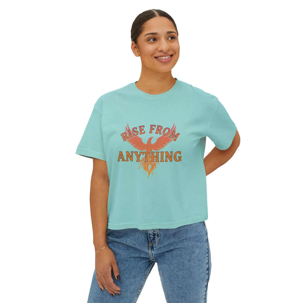Rise From Anything Boxy Tee — Phoenix Graphic Inspirational Women's Crop T-Shirt