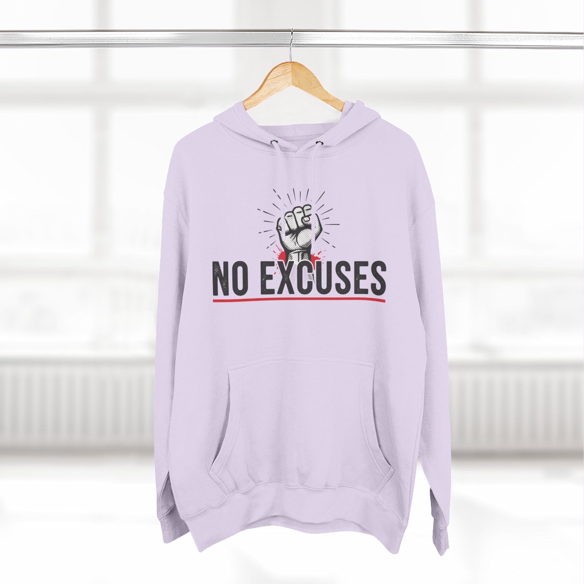 No Excuses Hoodie — Motivational Fist Graphic Pullover
