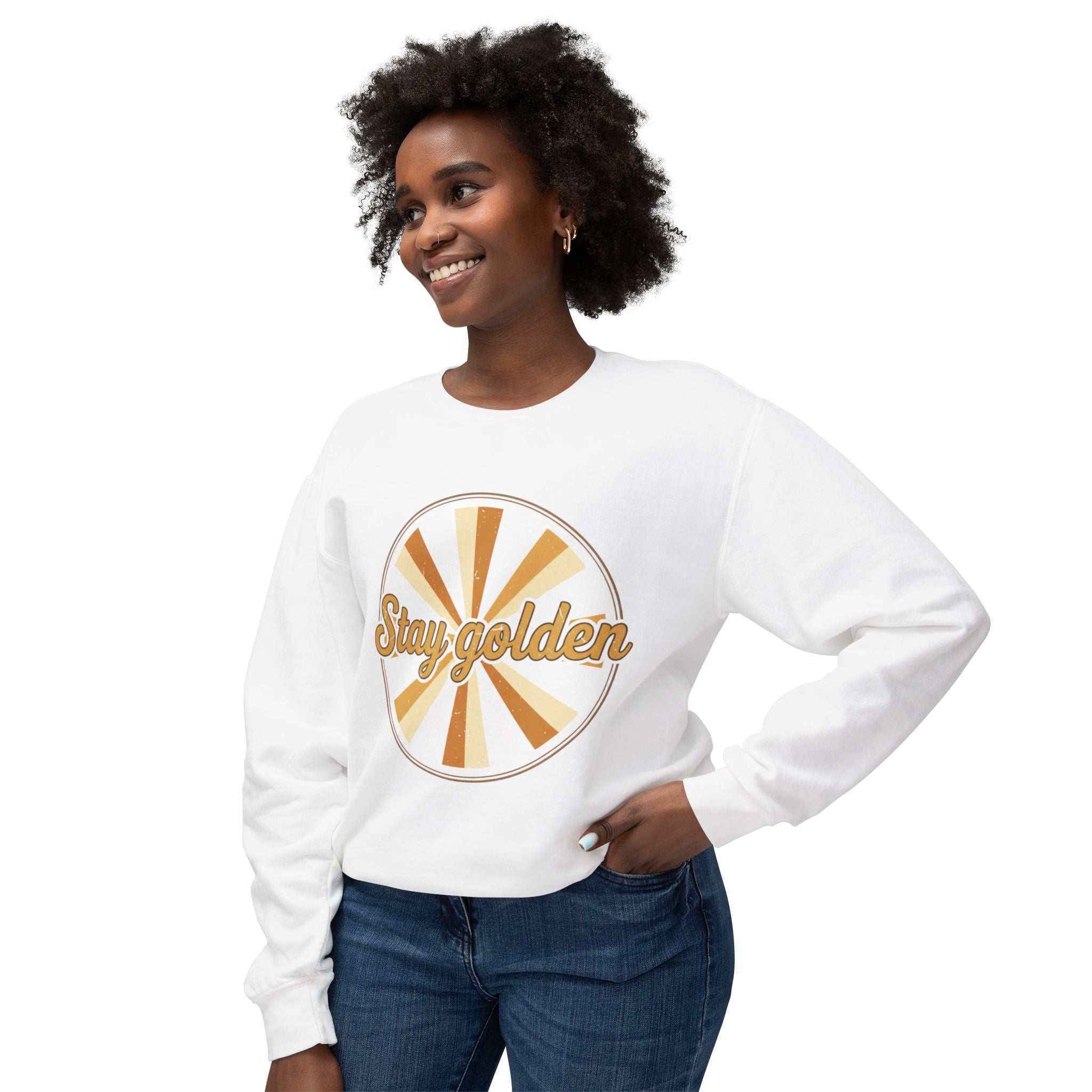 Stay Golden Crewneck Sweatshirt — Retro Sunburst Graphic