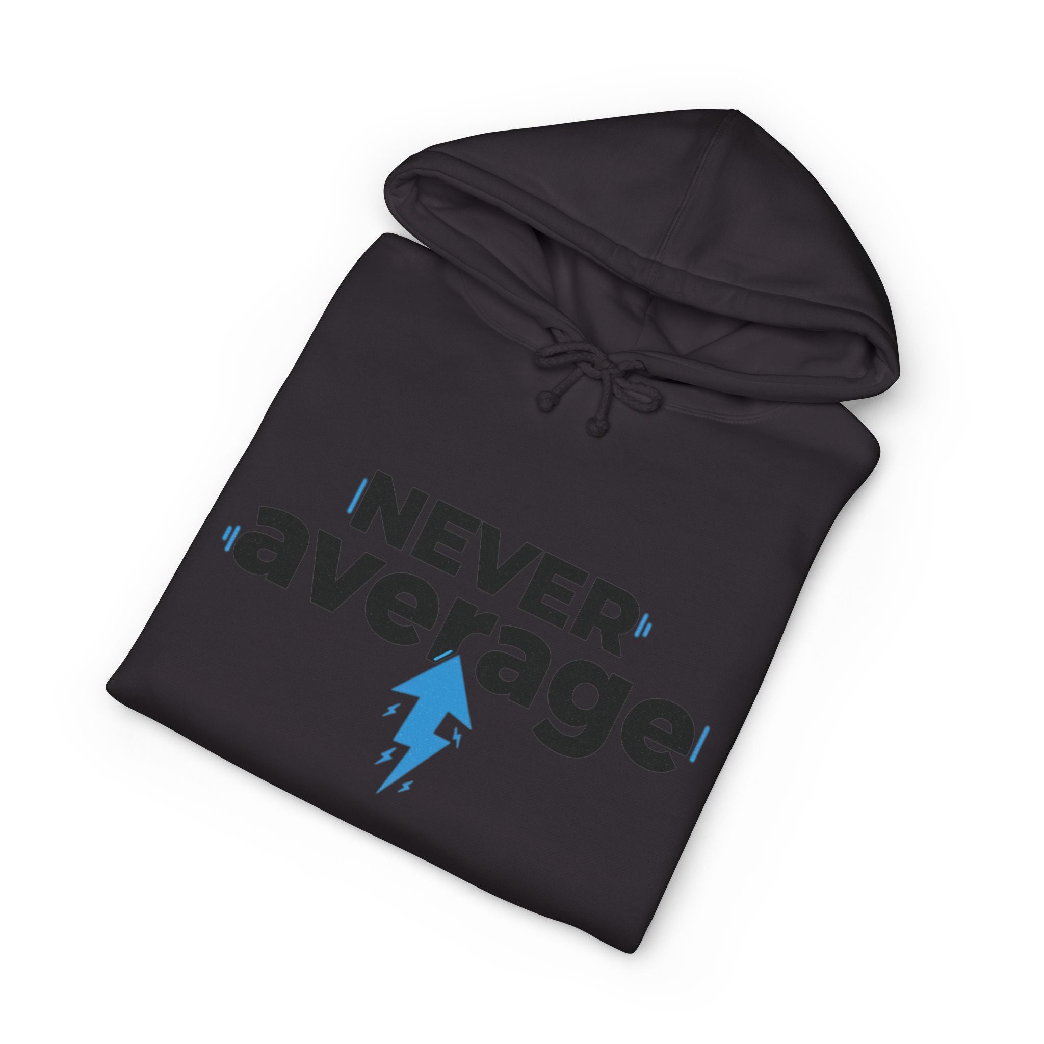 Never Average Hoodie — Motivational Lightning Bolt Pullover