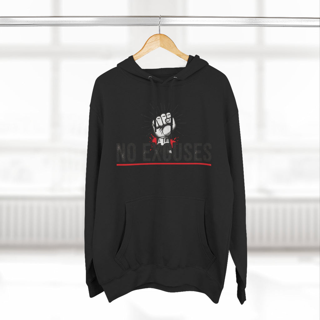 No Excuses Hoodie — Motivational Fist Graphic Pullover