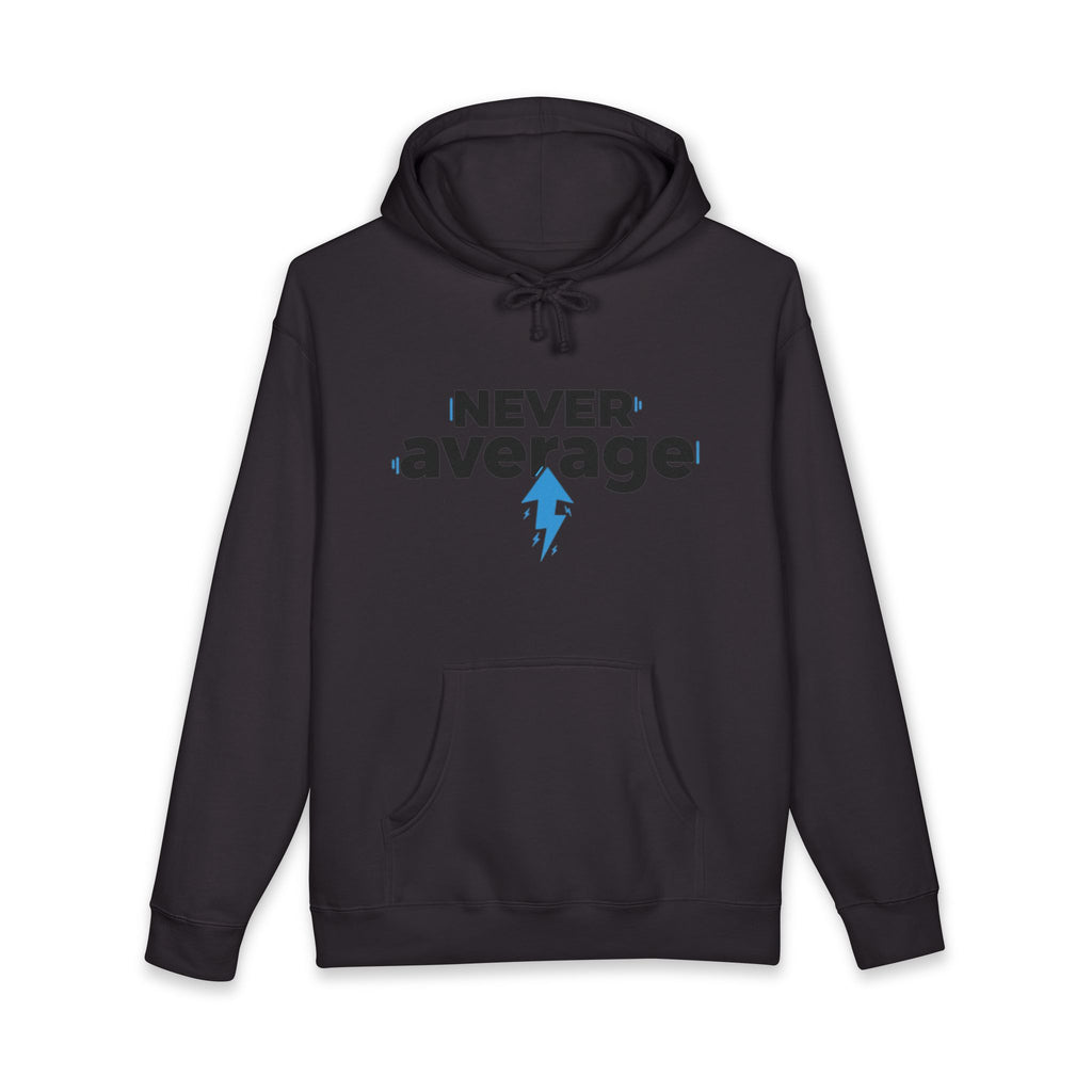 Never Average Hoodie — Motivational Lightning Bolt Pullover