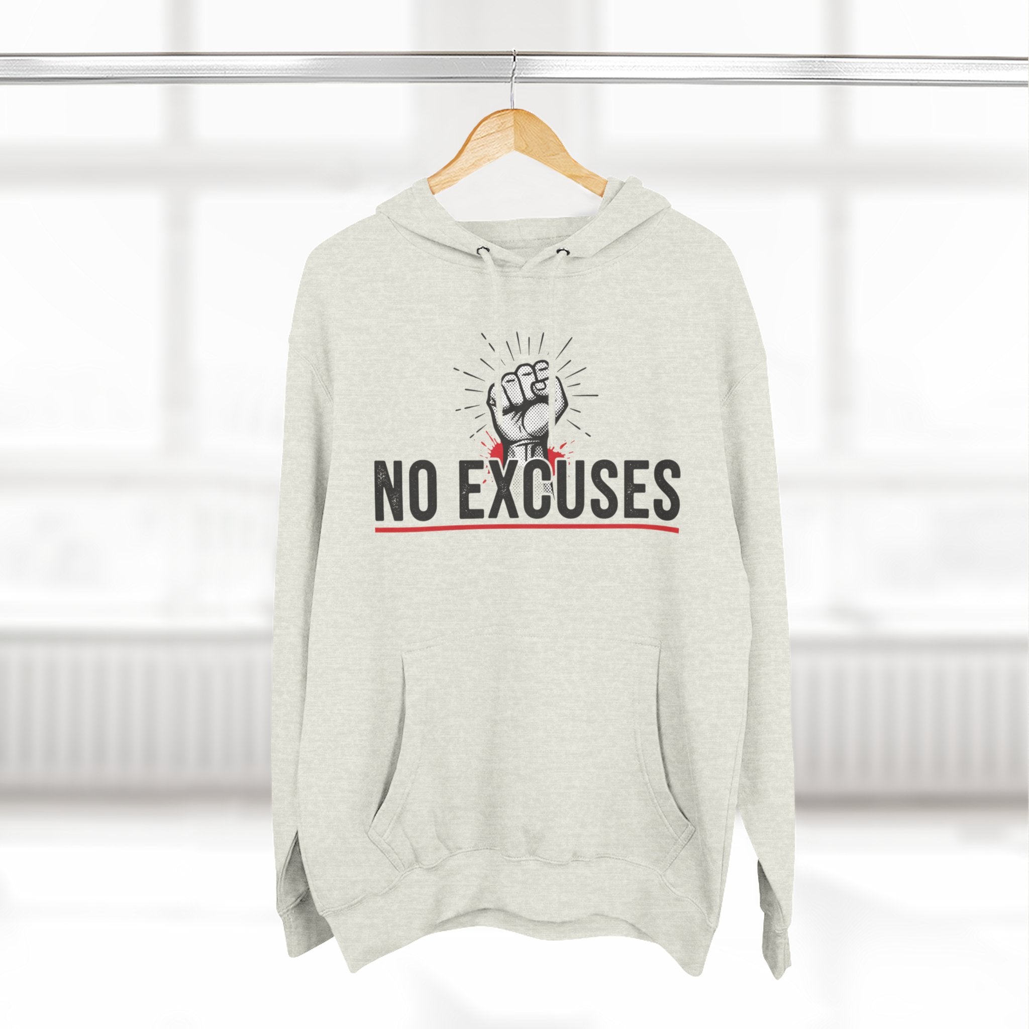 No Excuses Hoodie — Motivational Fist Graphic Pullover