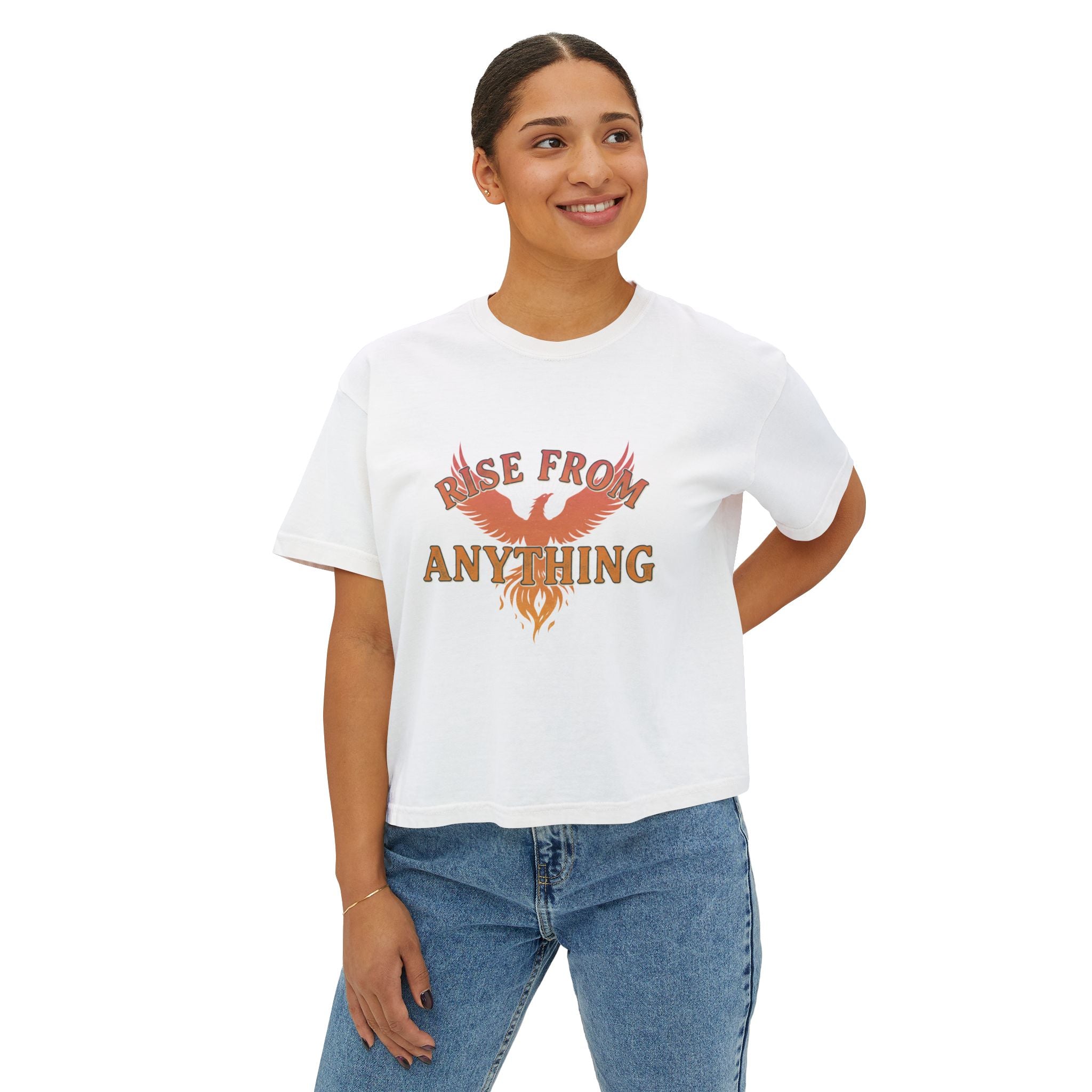 Rise From Anything Boxy Tee — Phoenix Graphic Inspirational Women's Crop T-Shirt