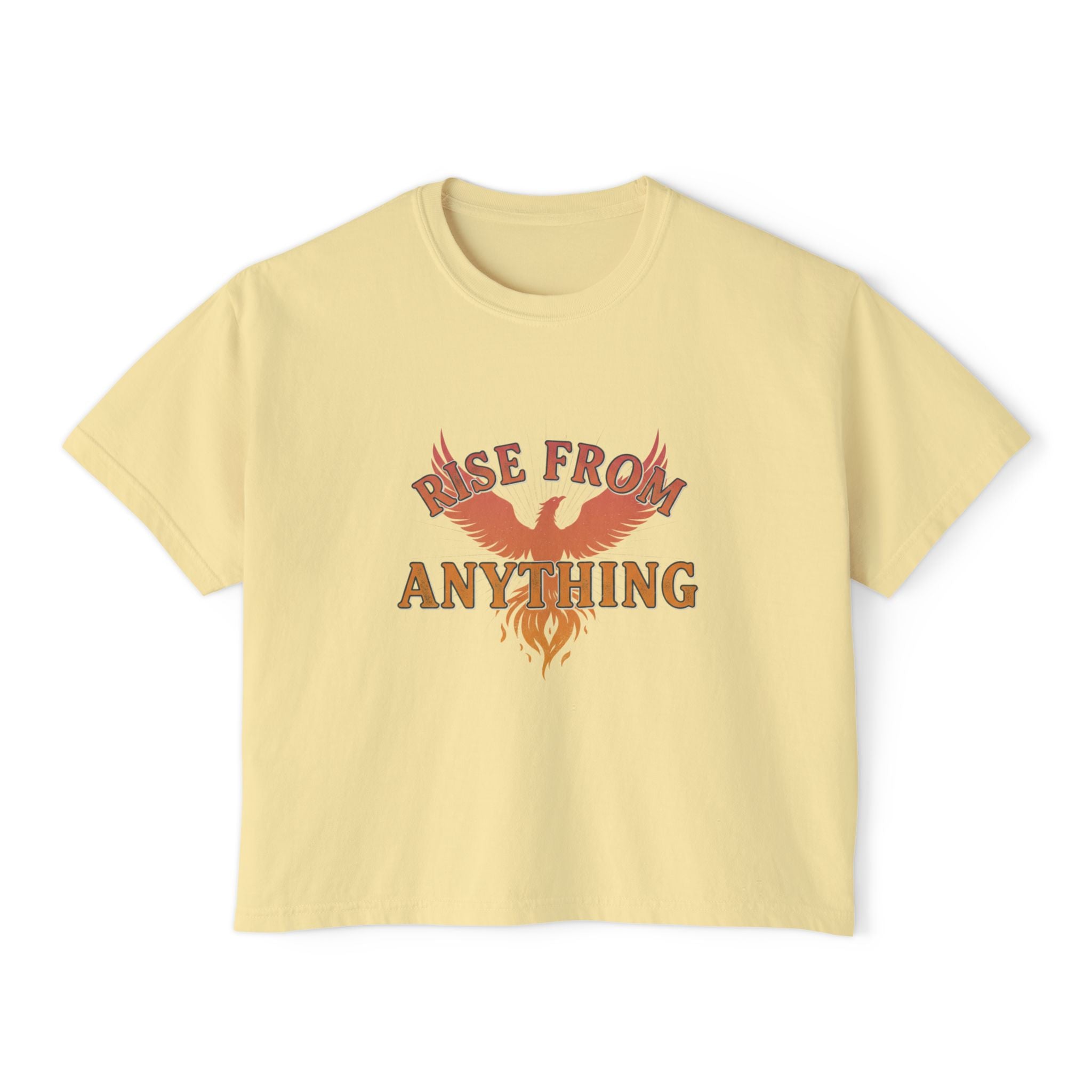 Rise From Anything Boxy Tee — Phoenix Graphic Inspirational Women's Crop T-Shirt