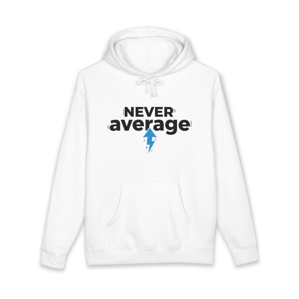 Never Average Hoodie — Motivational Lightning Bolt Pullover