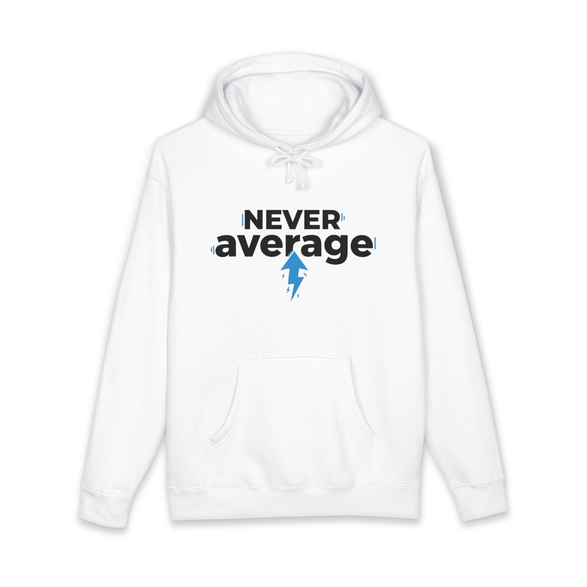 Never Average Hoodie — Motivational Lightning Bolt Pullover
