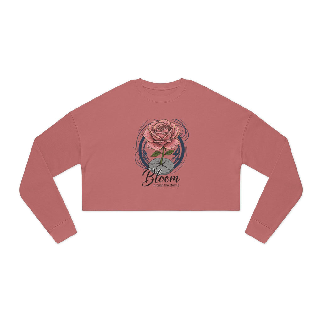 Bloom Rose Cropped Sweatshirt — Women's Floral 'Bloom' Motivational Crop Top