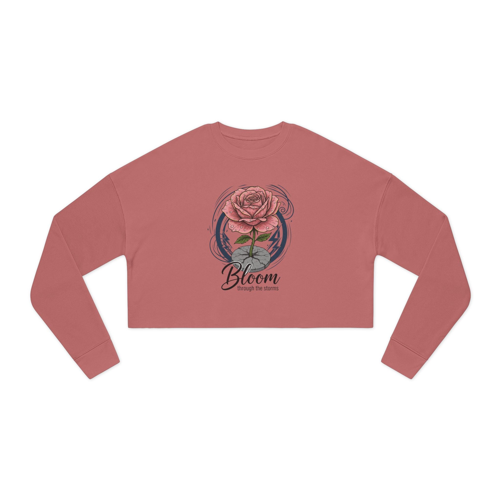 Bloom Rose Cropped Sweatshirt — Women's Floral 'Bloom' Motivational Crop Top