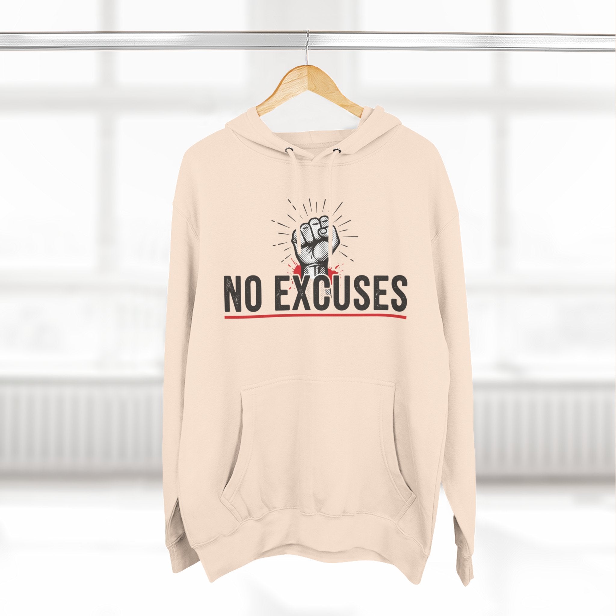 No Excuses Hoodie — Motivational Fist Graphic Pullover
