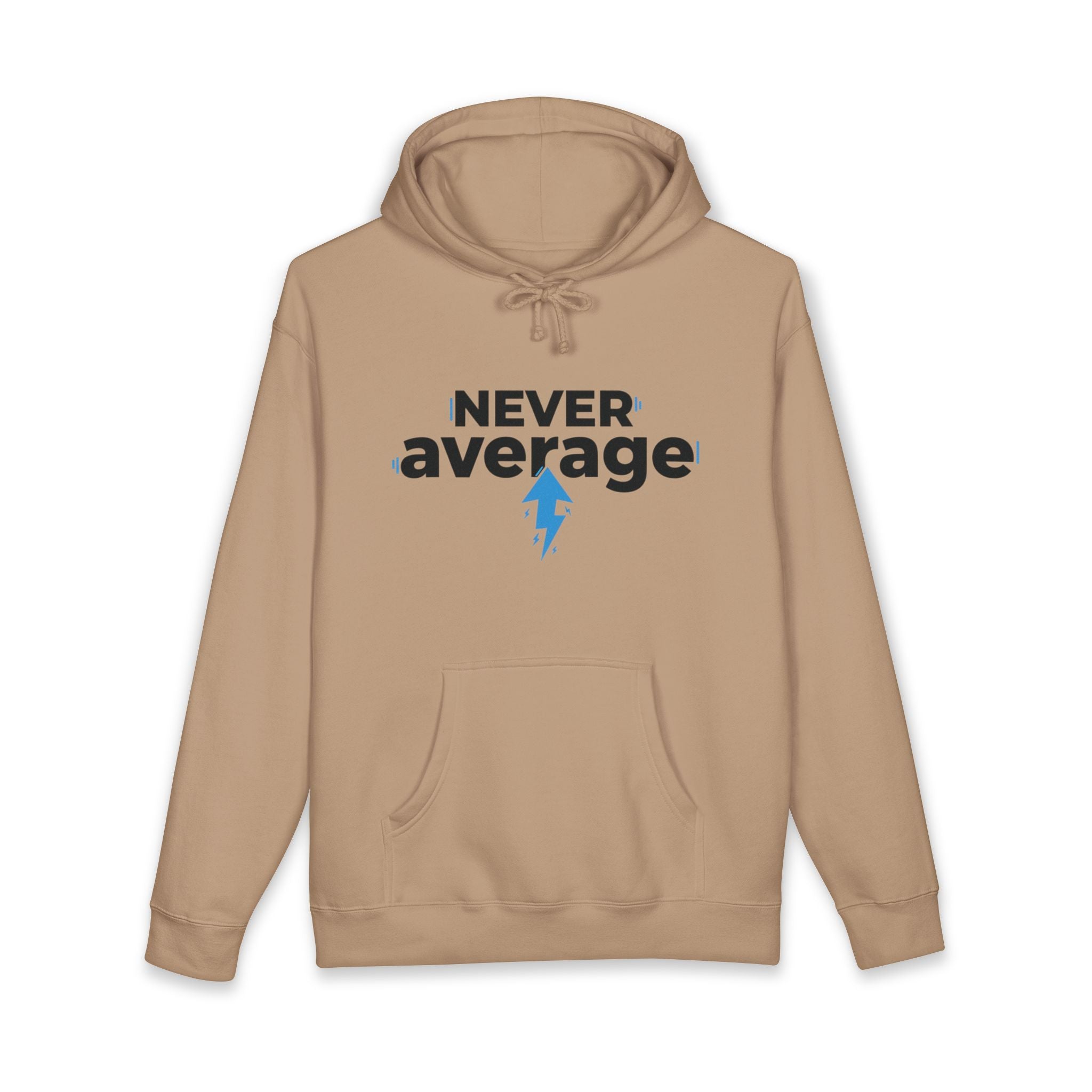 Never Average Hoodie — Motivational Lightning Bolt Pullover