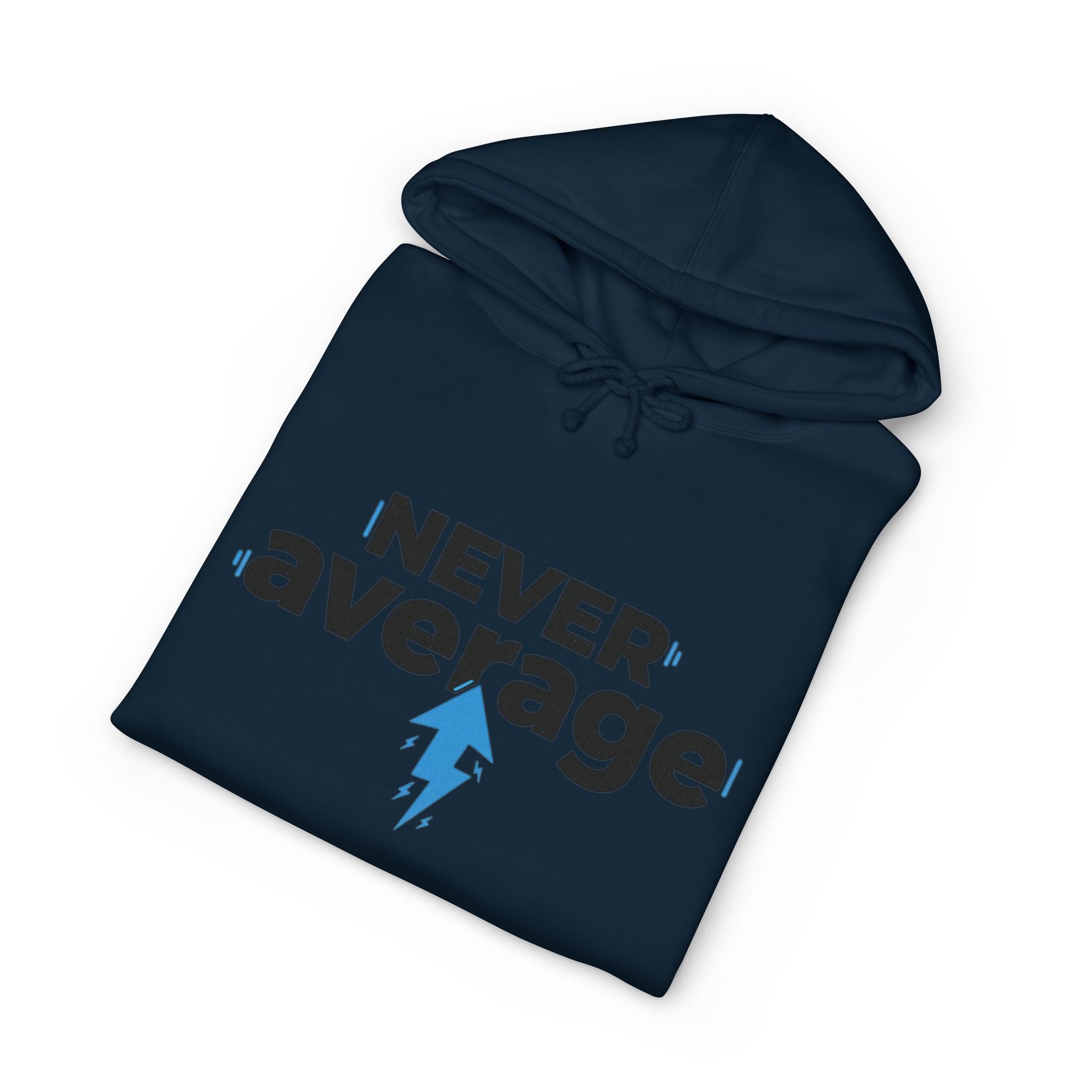 Never Average Hoodie — Motivational Lightning Bolt Pullover