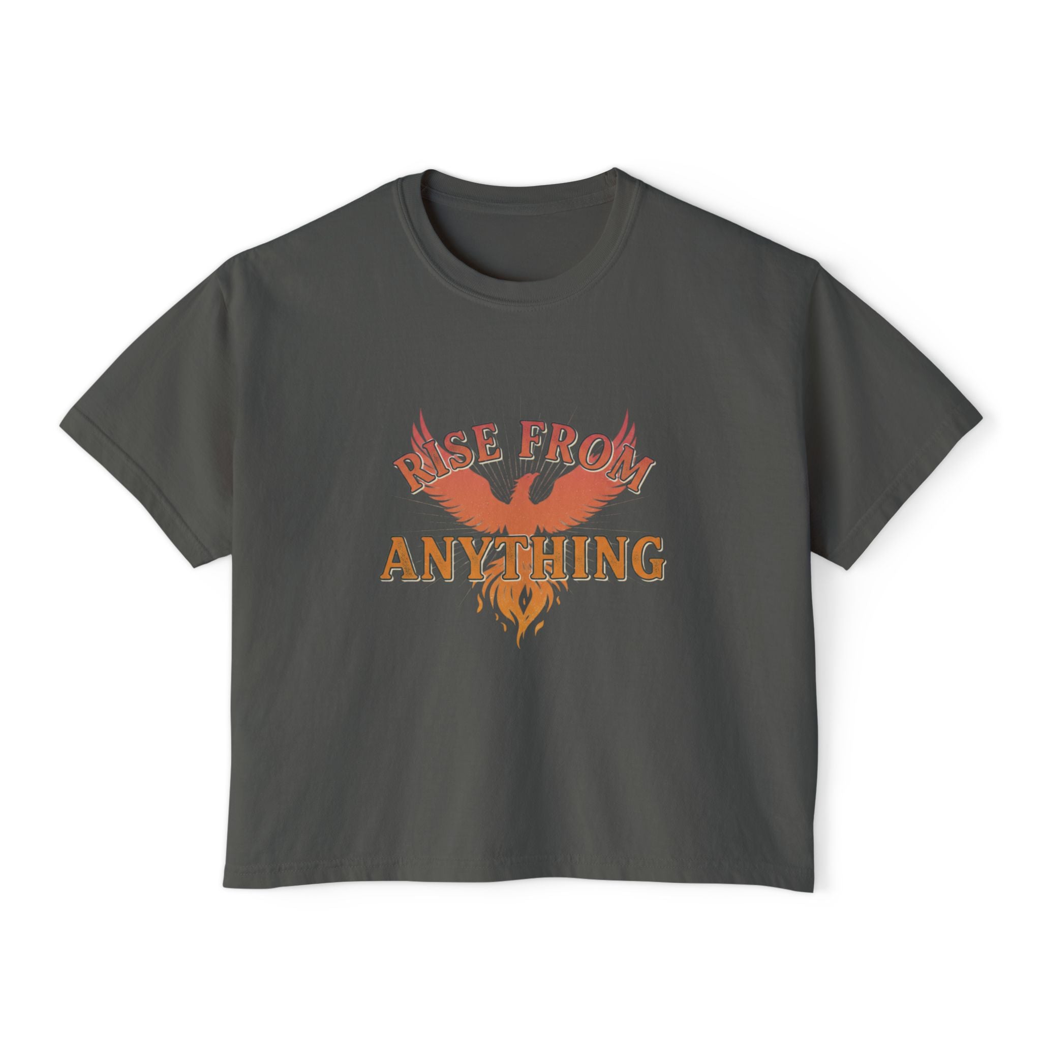 Rise From Anything Boxy Tee — Phoenix Graphic Inspirational Women's Crop T-Shirt