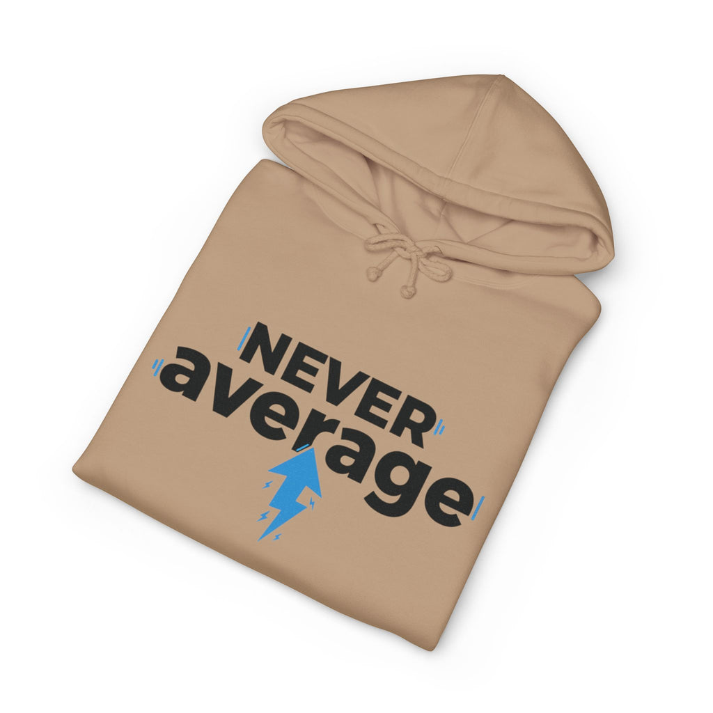 Never Average Hoodie — Motivational Lightning Bolt Pullover