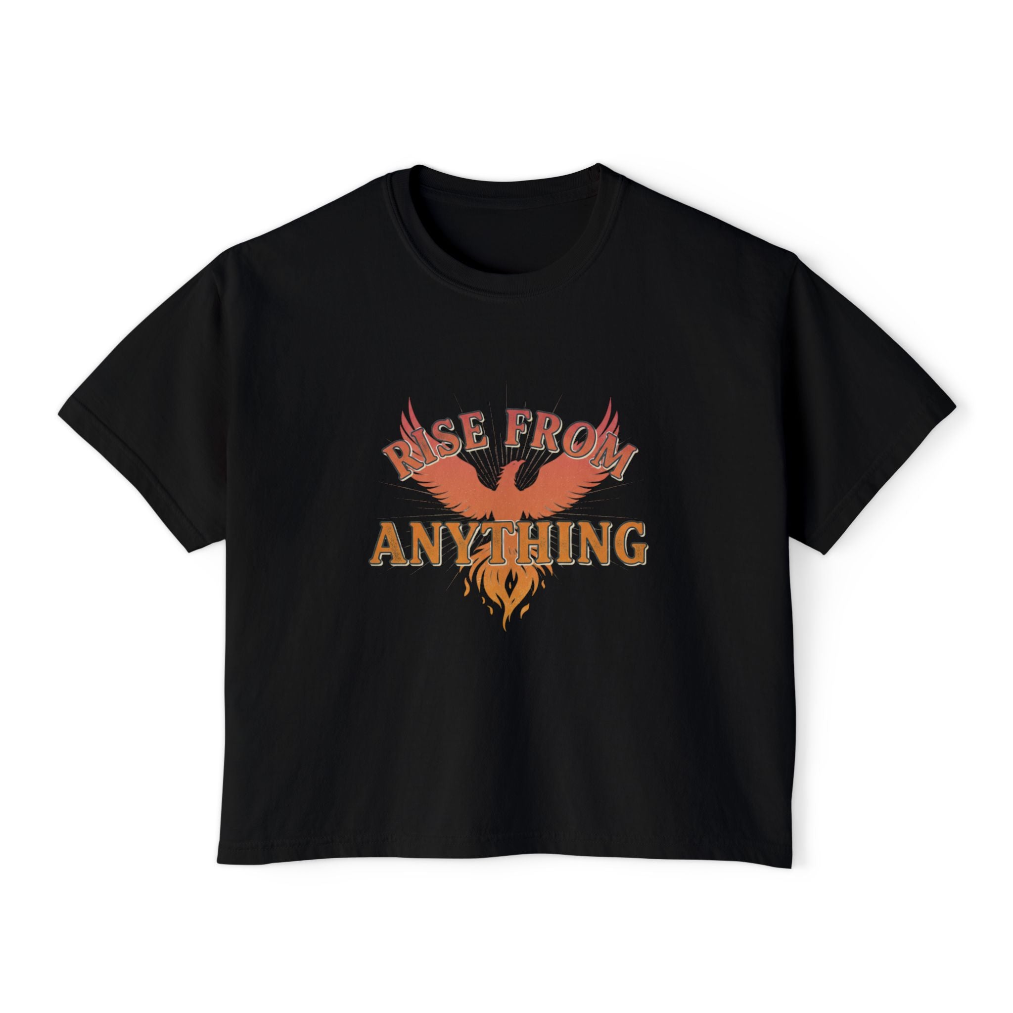 Rise From Anything Boxy Tee — Phoenix Graphic Inspirational Women's Crop T-Shirt