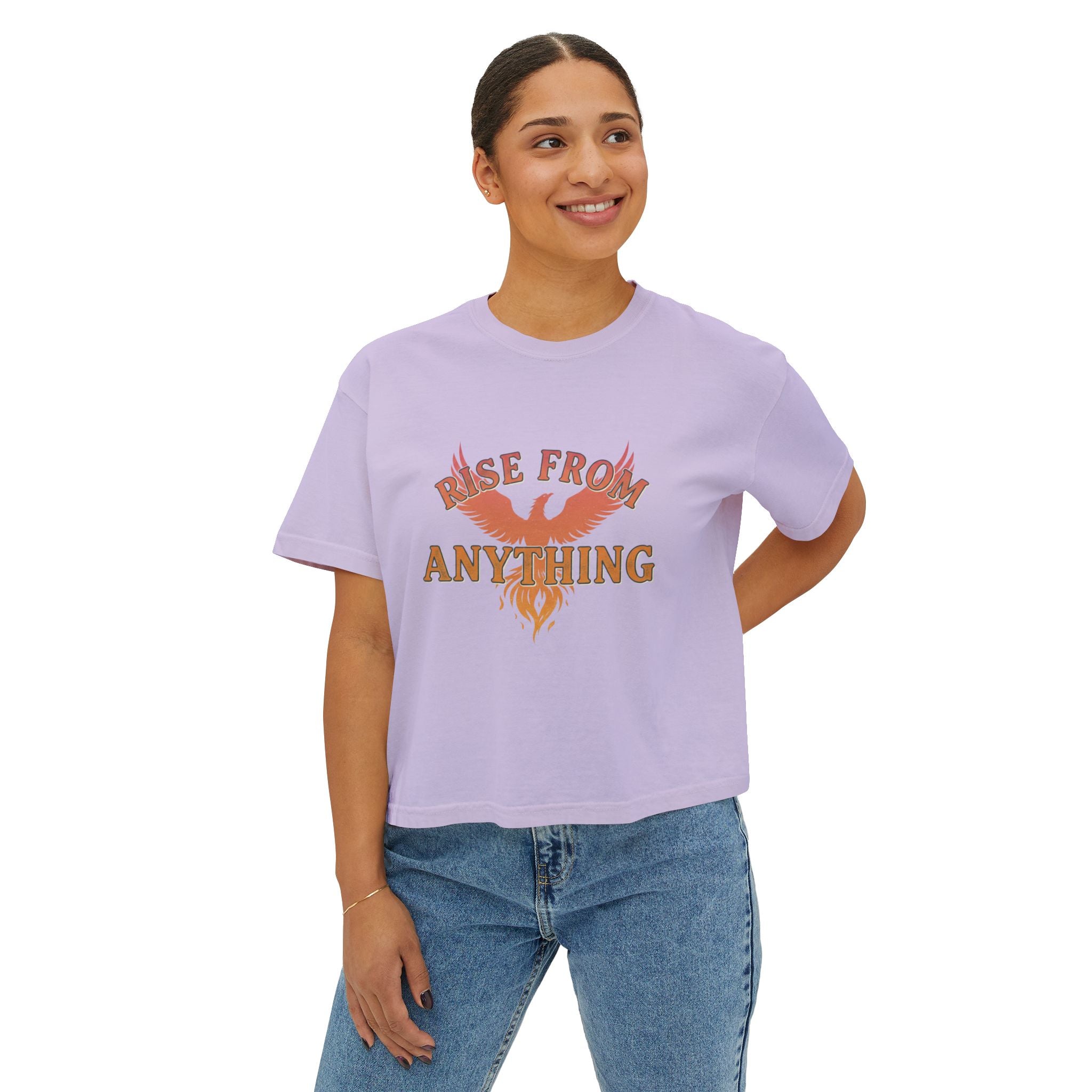 Rise From Anything Boxy Tee — Phoenix Graphic Inspirational Women's Crop T-Shirt