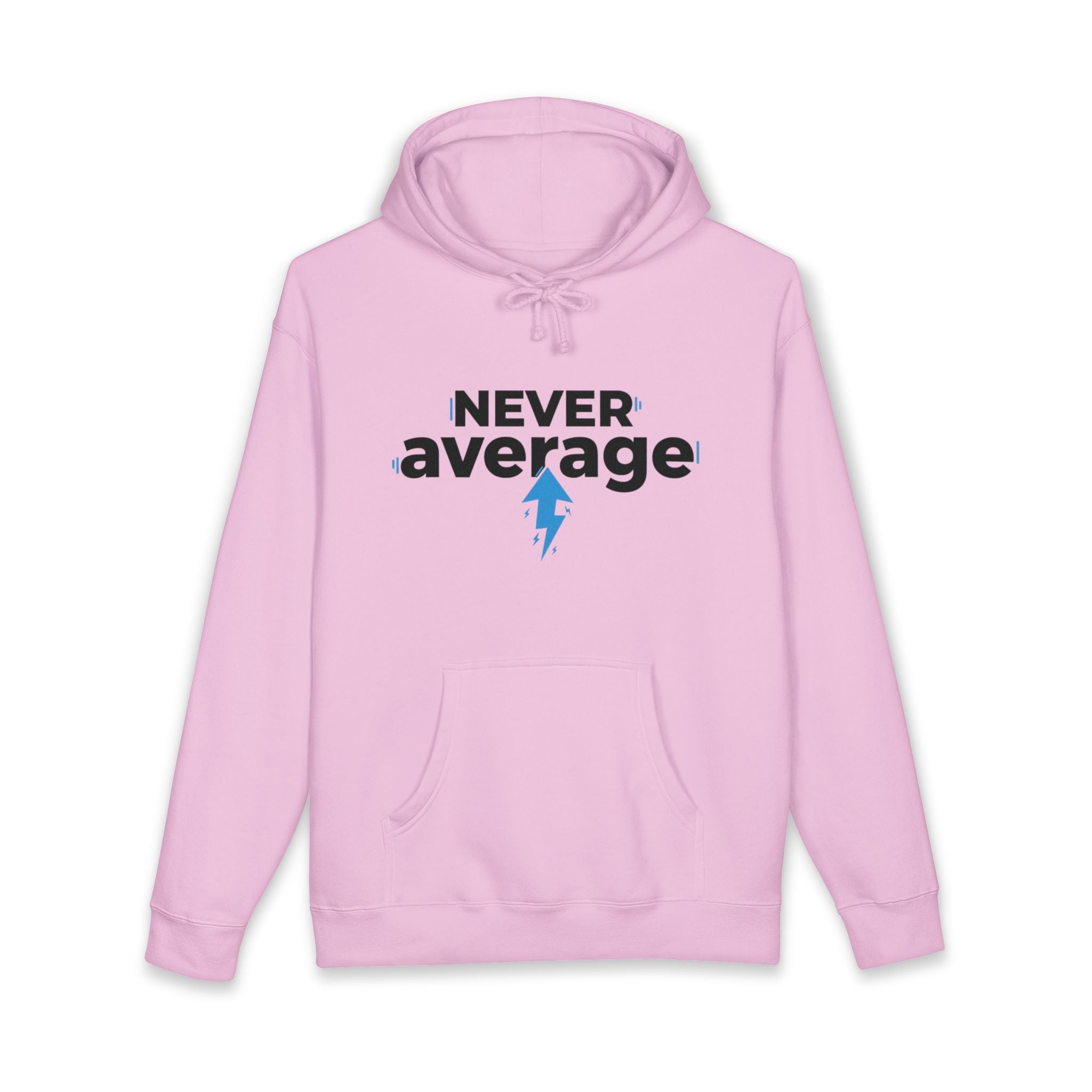 Never Average Hoodie — Motivational Lightning Bolt Pullover