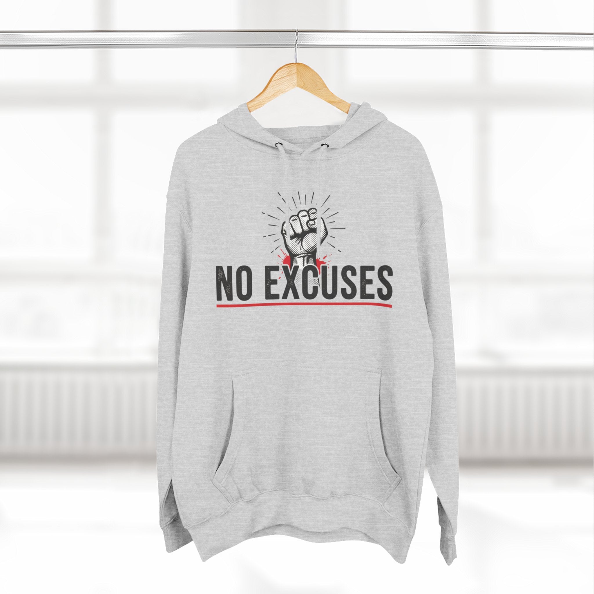 No Excuses Hoodie — Motivational Fist Graphic Pullover