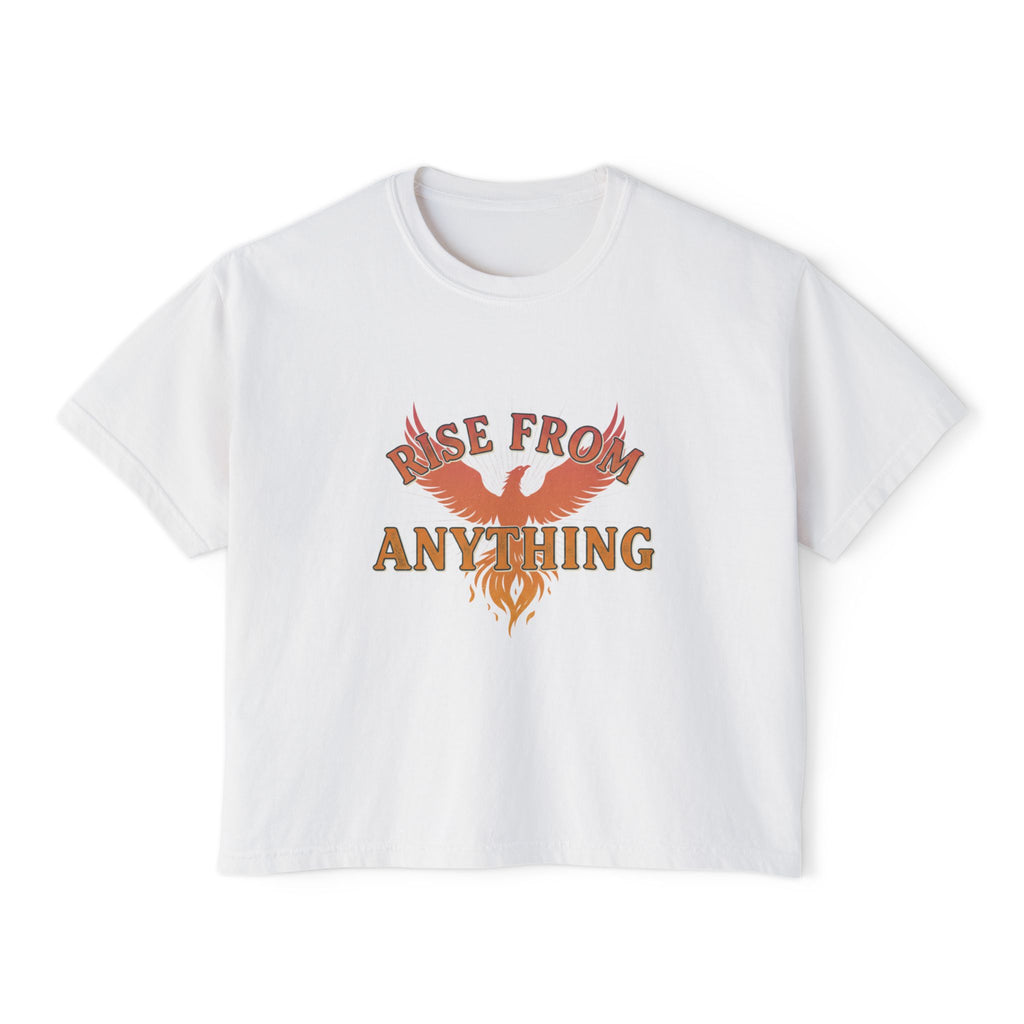 Rise From Anything Boxy Tee — Phoenix Graphic Inspirational Women's Crop T-Shirt