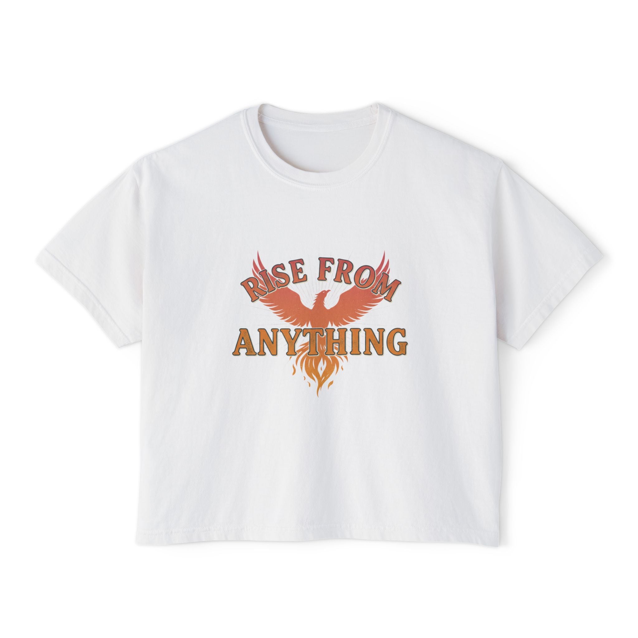 Rise From Anything Boxy Tee — Phoenix Graphic Inspirational Women's Crop T-Shirt