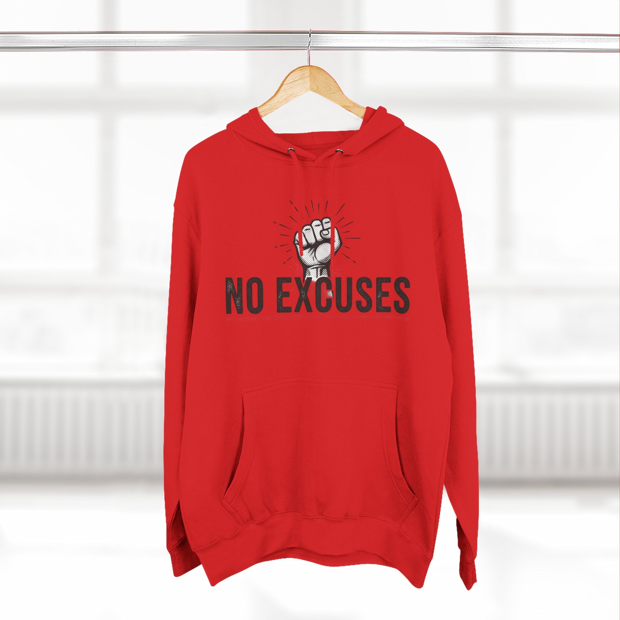 No Excuses Hoodie — Motivational Fist Graphic Pullover