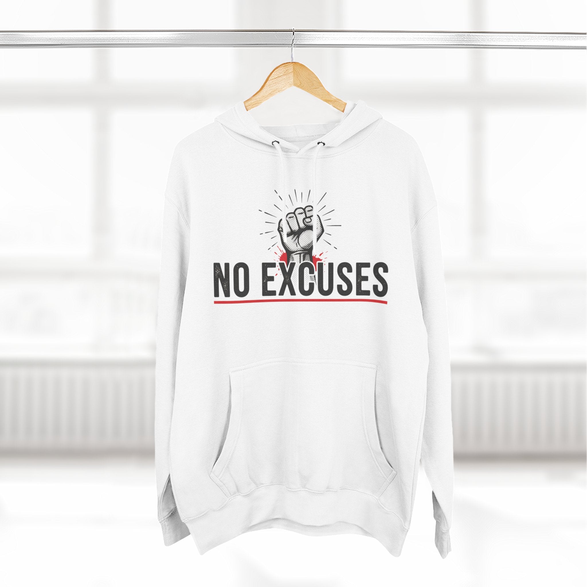 No Excuses Hoodie — Motivational Fist Graphic Pullover