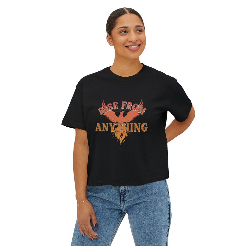 Rise From Anything Boxy Tee — Phoenix Graphic Inspirational Women's Crop T-Shirt