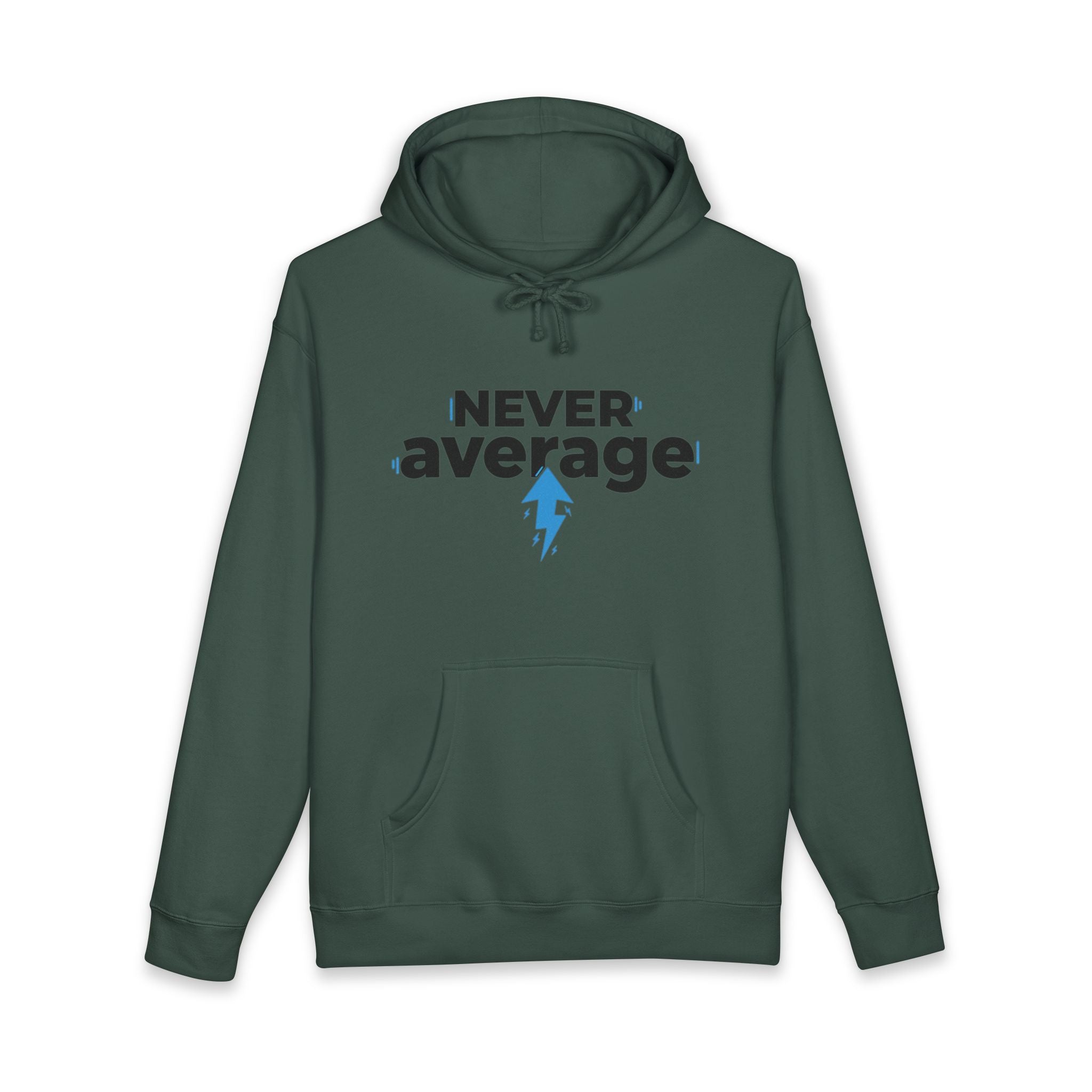 Never Average Hoodie — Motivational Lightning Bolt Pullover