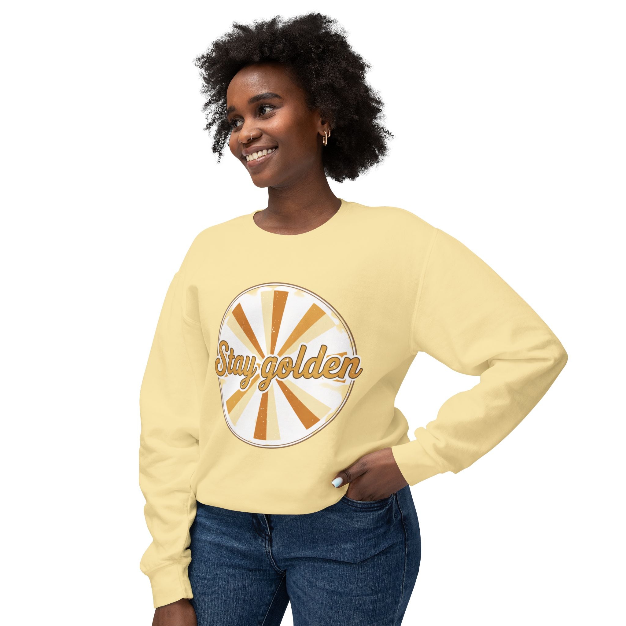 Stay Golden Crewneck Sweatshirt — Retro Sunburst Graphic