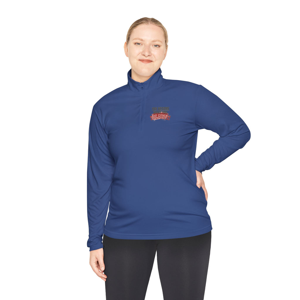 Quarter-Zip Pullover - Vintage ‘I Survived’ Graphic Chest Logo, Casual Retro Pullover