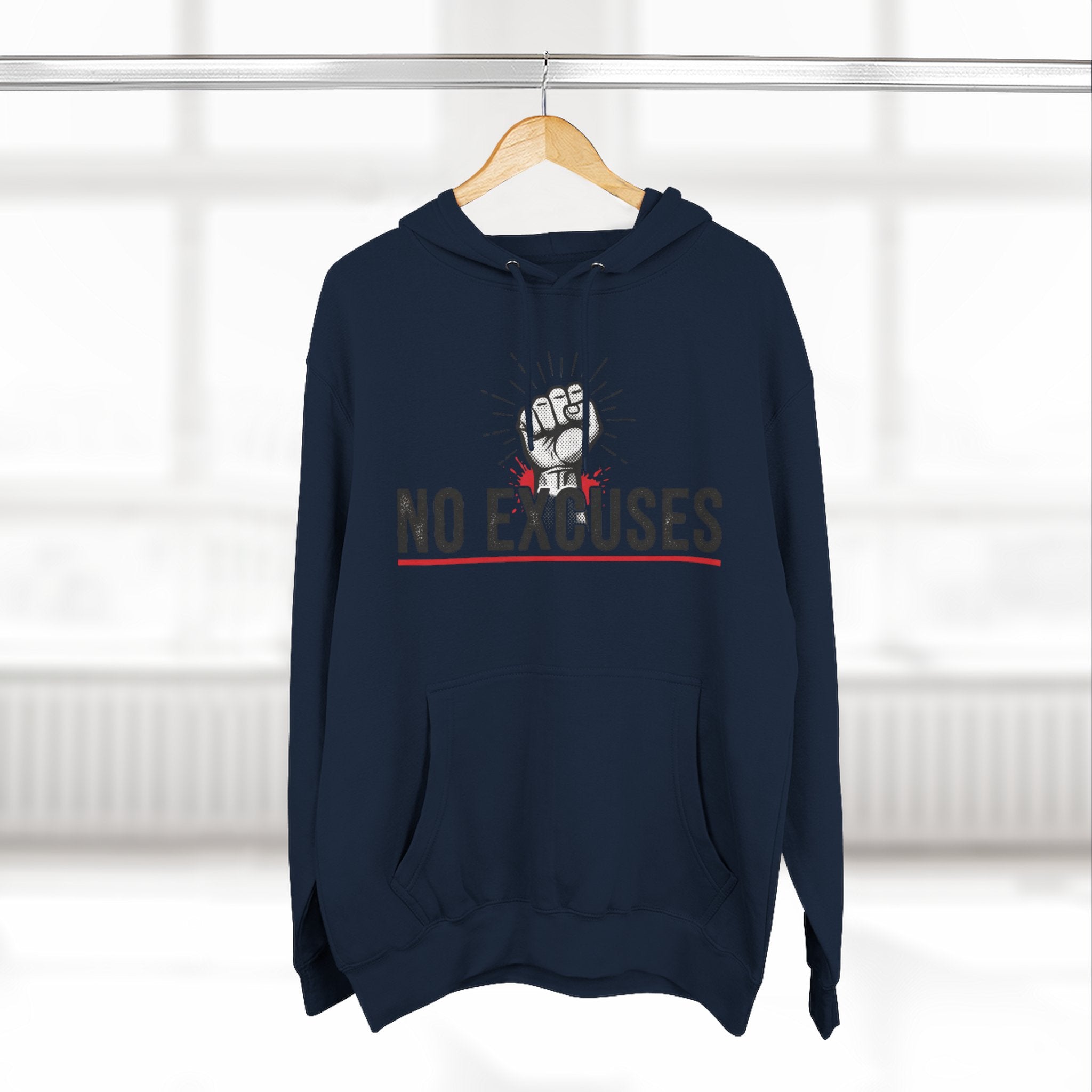 No Excuses Hoodie — Motivational Fist Graphic Pullover