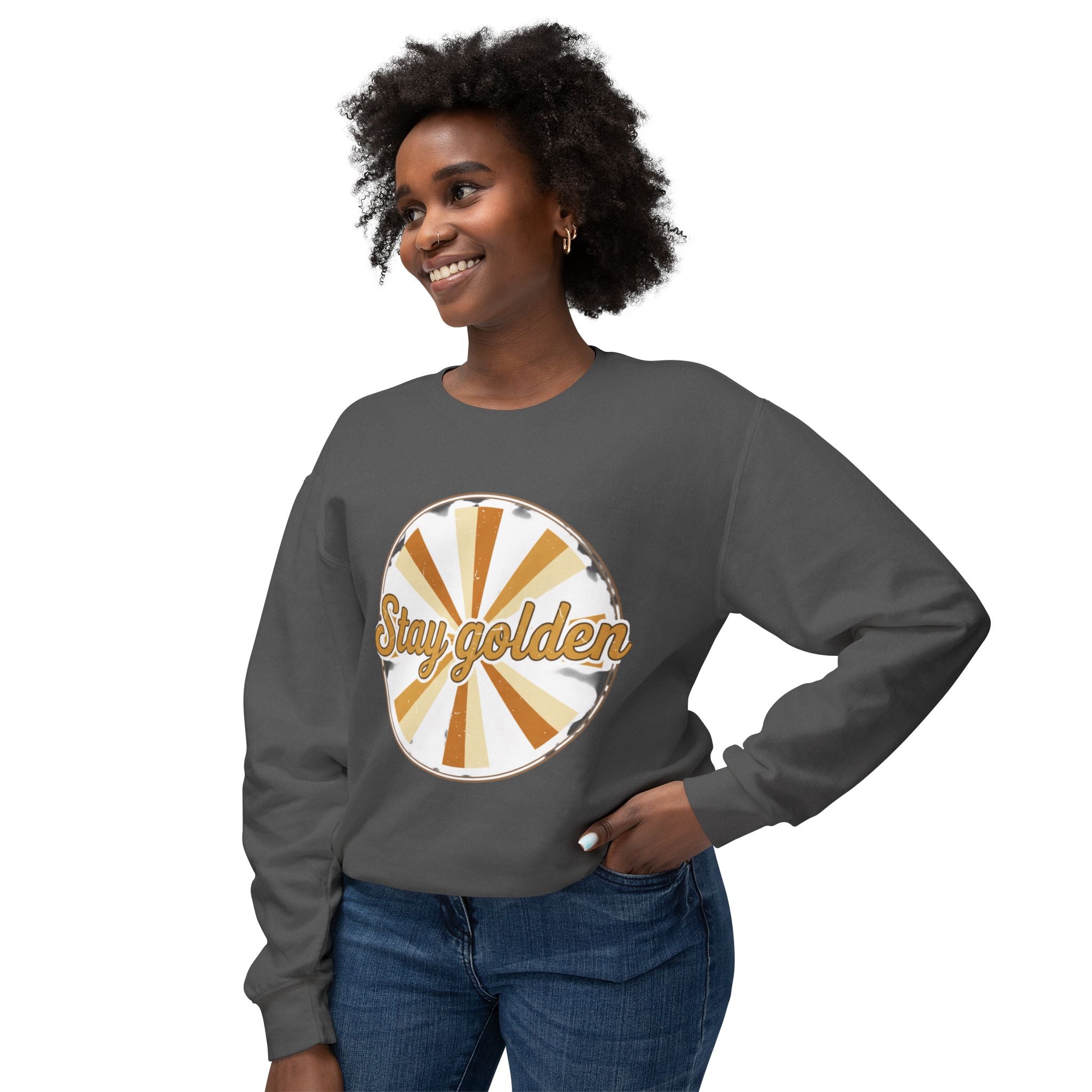 Stay Golden Crewneck Sweatshirt — Retro Sunburst Graphic