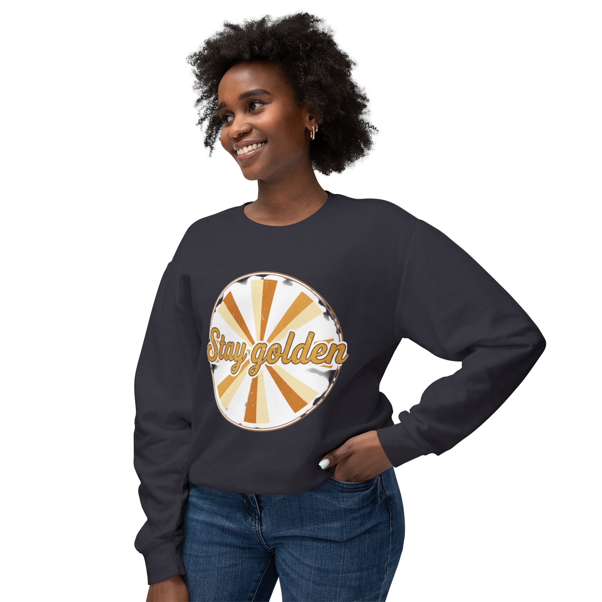 Stay Golden Crewneck Sweatshirt — Retro Sunburst Graphic