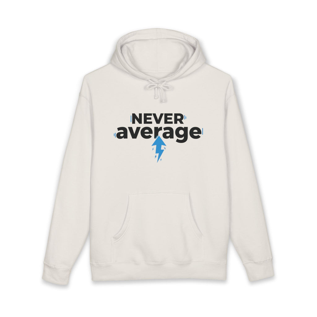 Never Average Hoodie — Motivational Lightning Bolt Pullover