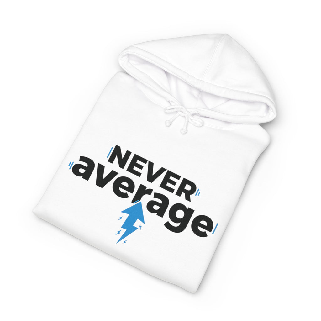 Never Average Hoodie — Motivational Lightning Bolt Pullover