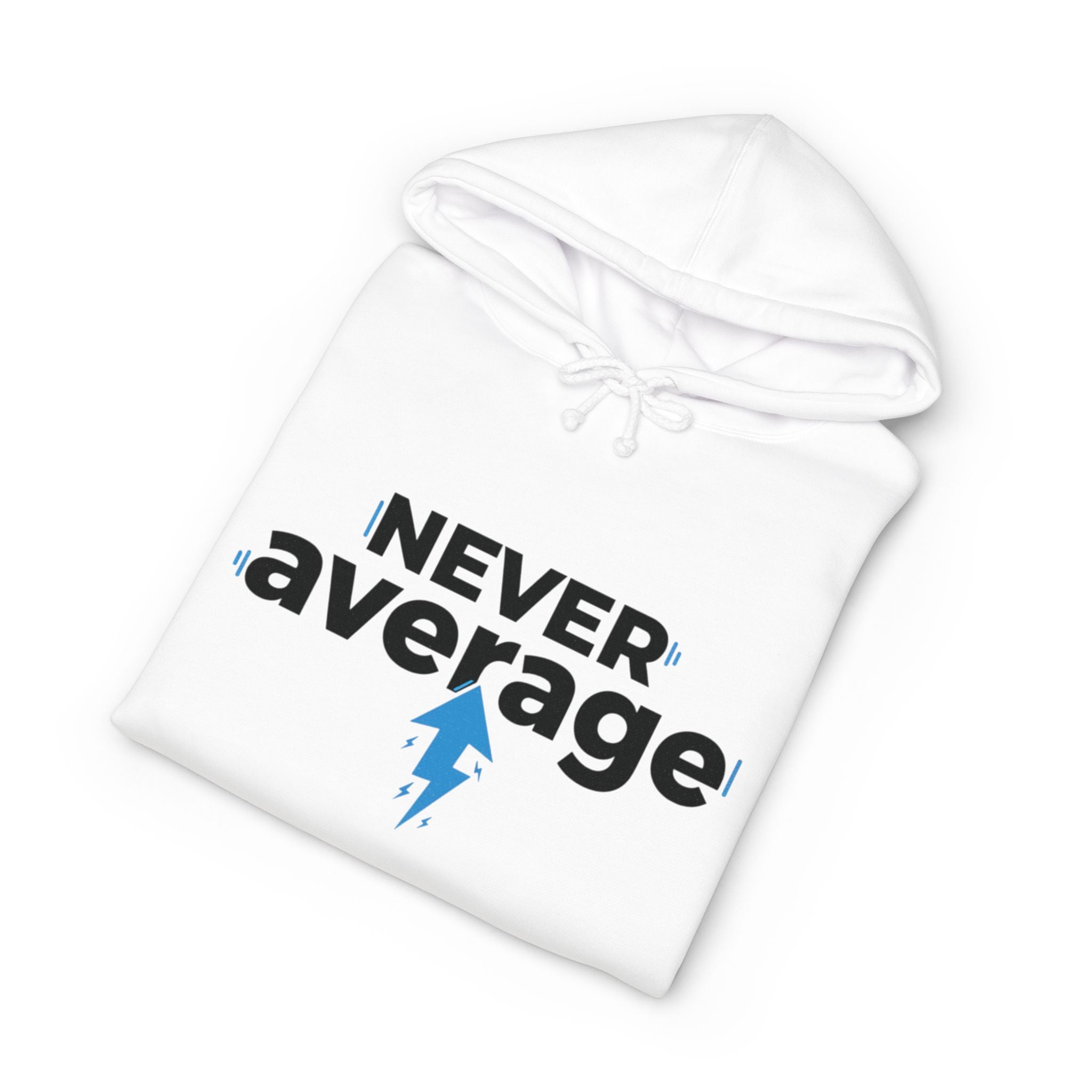 Never Average Hoodie — Motivational Lightning Bolt Pullover