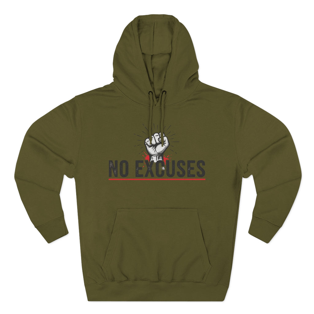No Excuses Hoodie — Motivational Fist Graphic Pullover