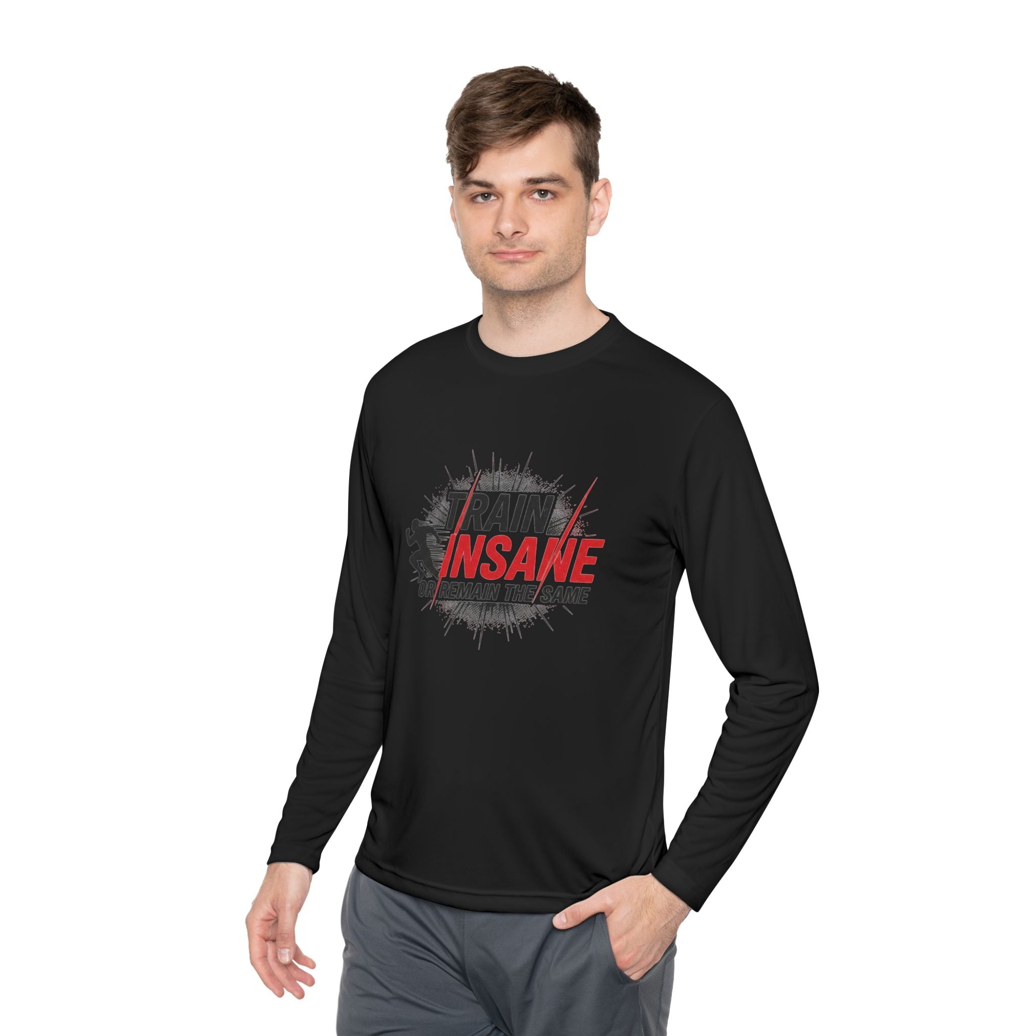 Train Insane Long Sleeve Tee — Motivational Gym Workout Shirt
