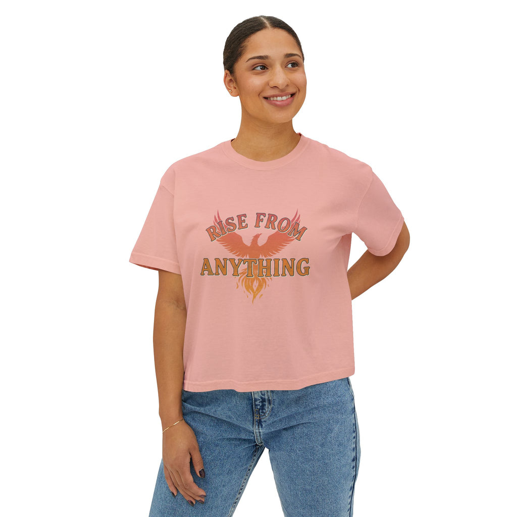 Rise From Anything Boxy Tee — Phoenix Graphic Inspirational Women's Crop T-Shirt