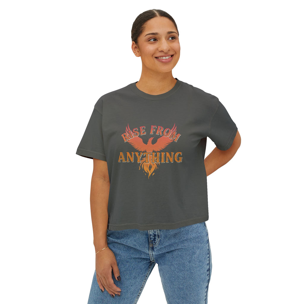 Rise From Anything Boxy Tee — Phoenix Graphic Inspirational Women's Crop T-Shirt