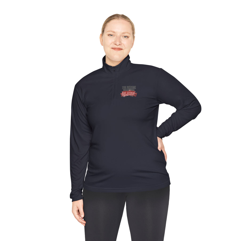 Quarter-Zip Pullover - Vintage ‘I Survived’ Graphic Chest Logo, Casual Retro Pullover