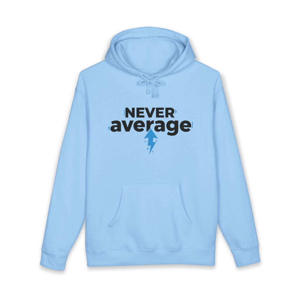 Never Average Hoodie — Motivational Lightning Bolt Pullover