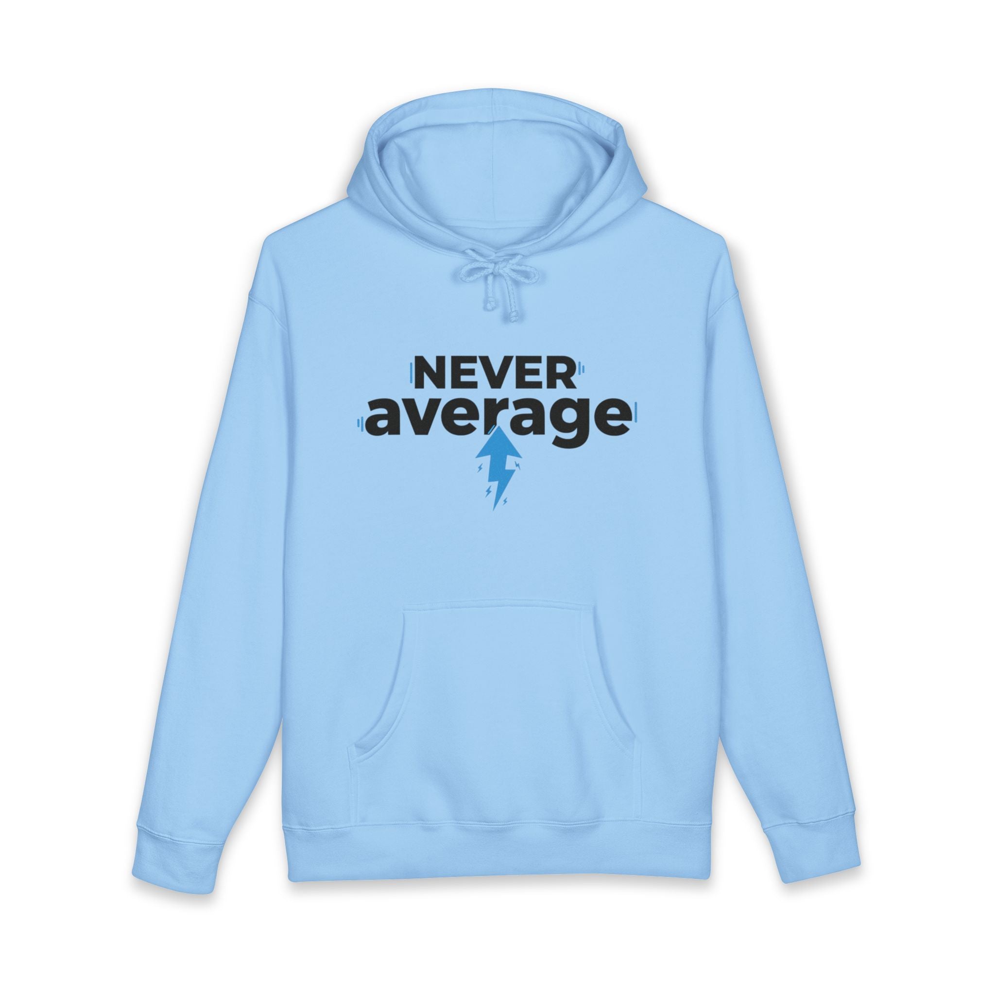 Never Average Hoodie — Motivational Lightning Bolt Pullover